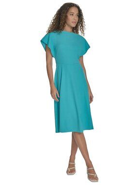 NWOT CALVIN KLEIN Flutter-Sleeve, Boat Neck, A-Line Midi Dress in LAKE